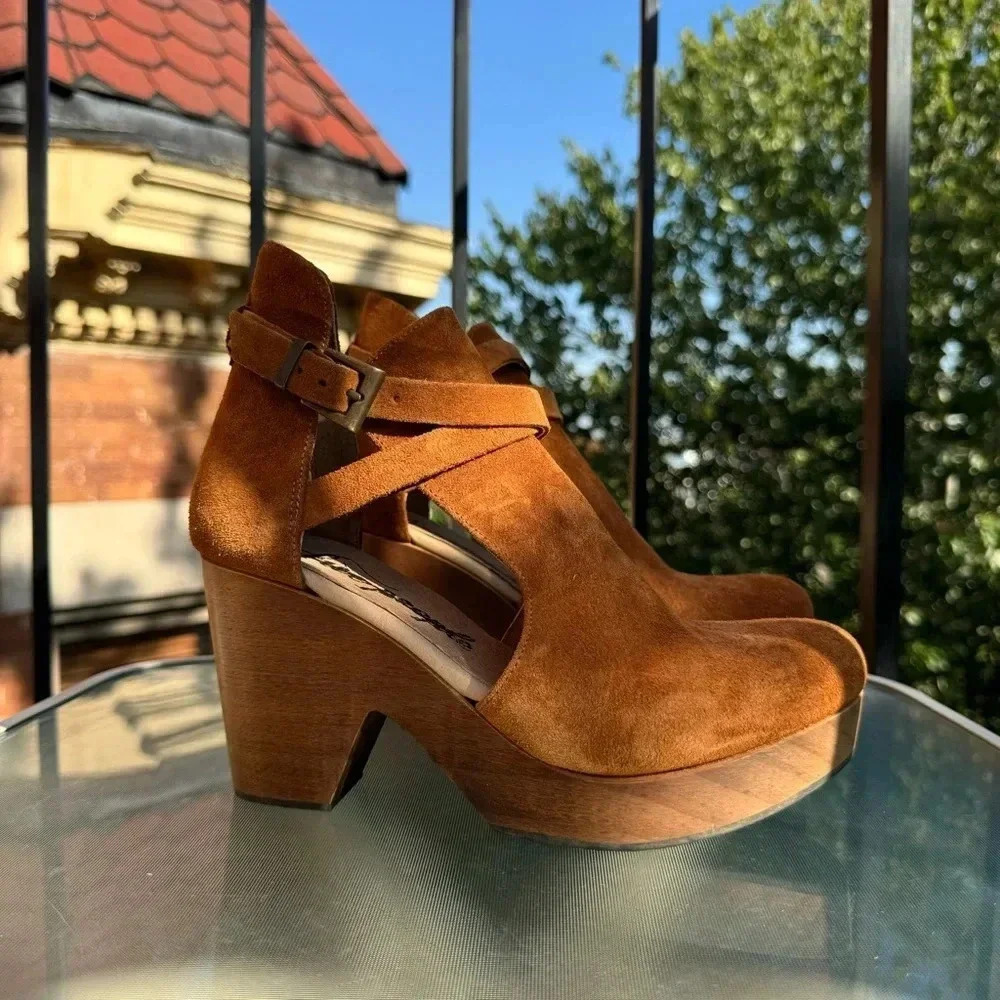 New Free People Cedar Heeled Clogs Suede Brown 8.5 - Picture 11 of 13
